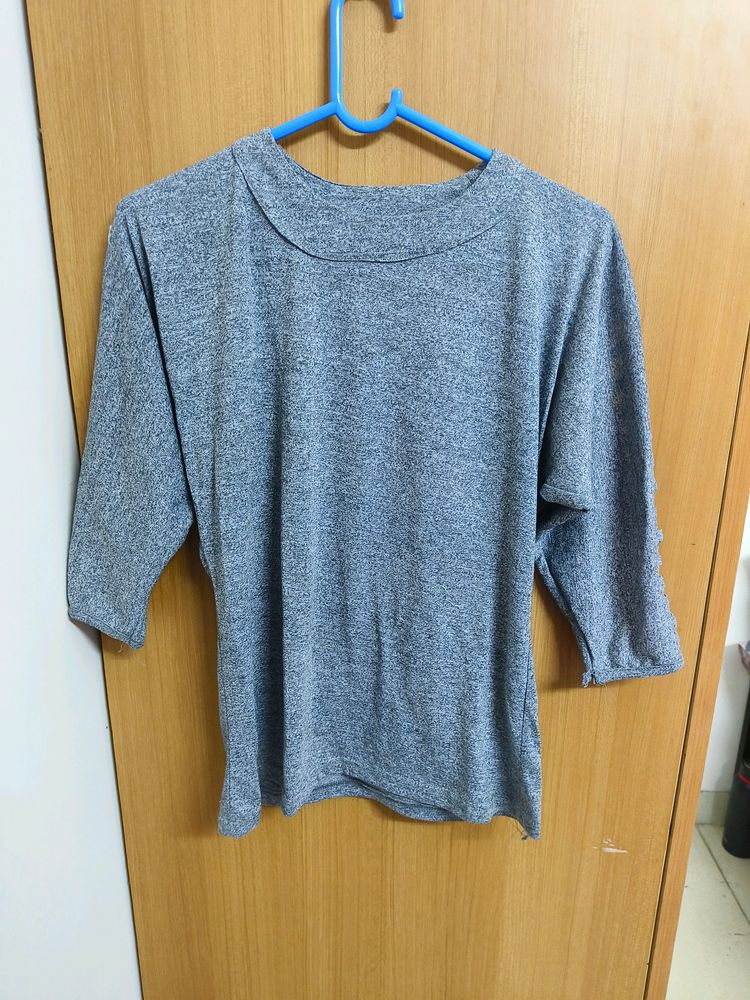 Grey Top With Cut Sleeves