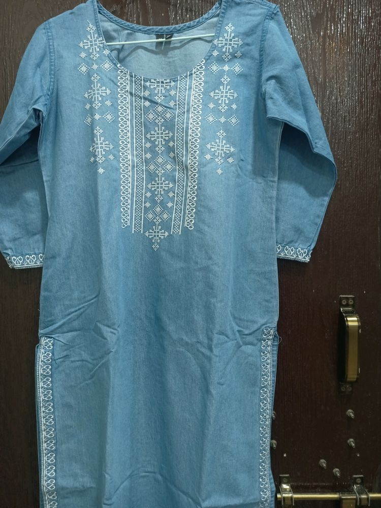 Denim Straight Kurta For Women