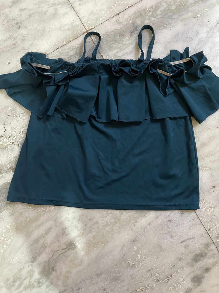 Bottle Green Off Shoulder Top