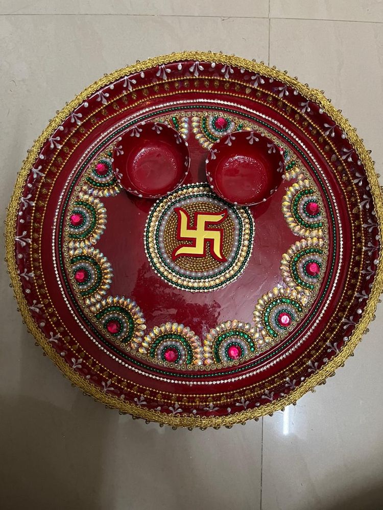 Handmade Kundan With Stones Pooja Thali