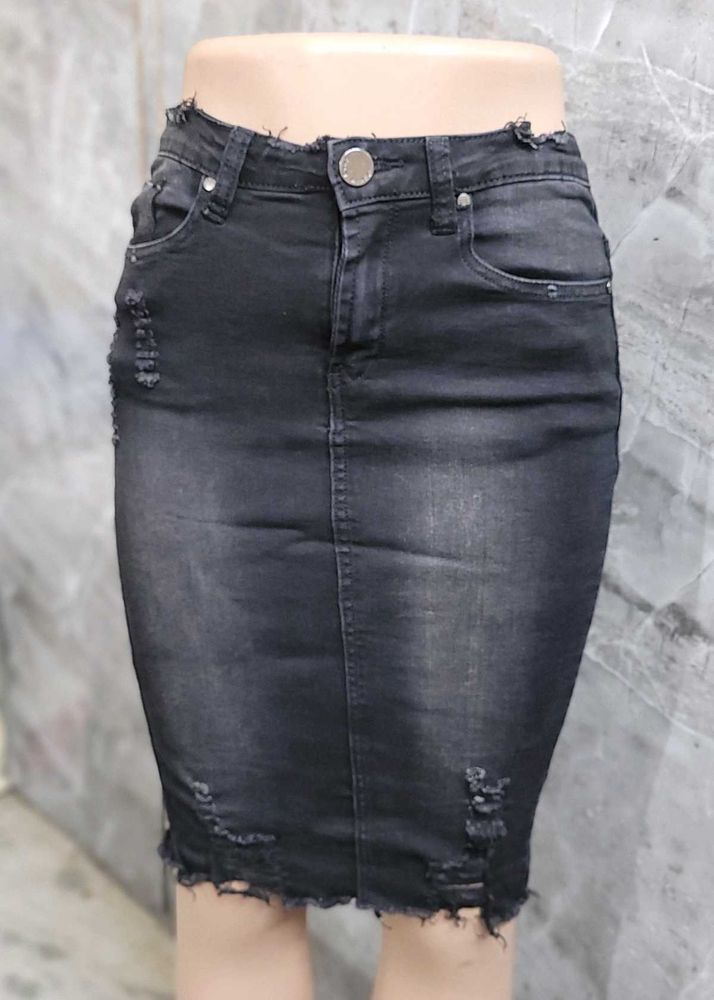 Black Denim Stretchable Skirt