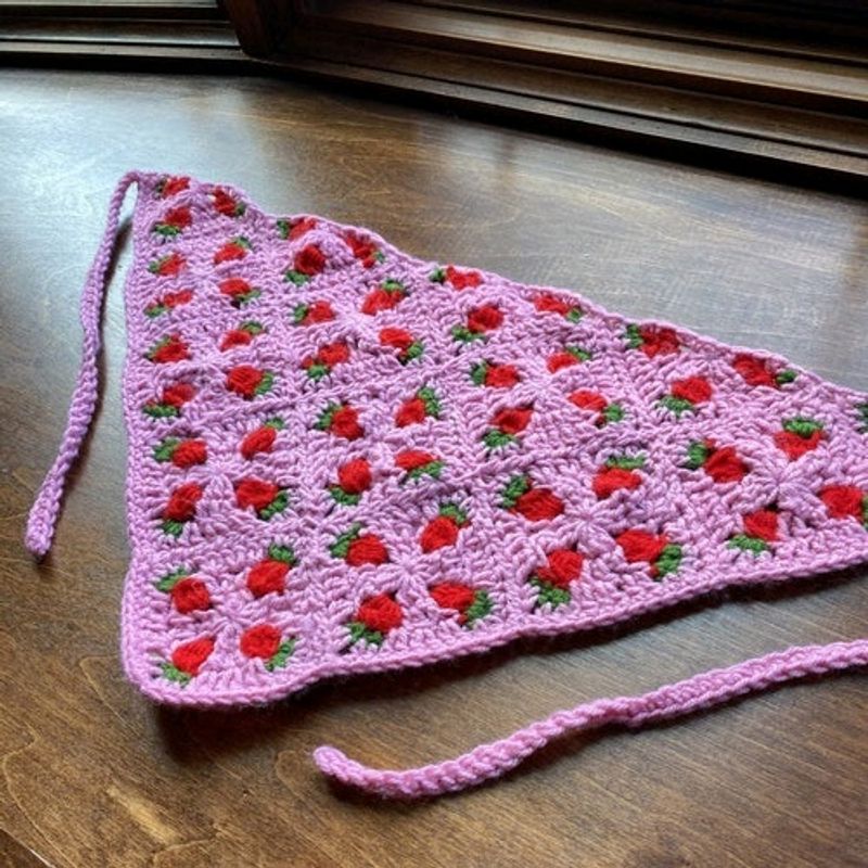 Handmade Crochet Strawberry Bandana