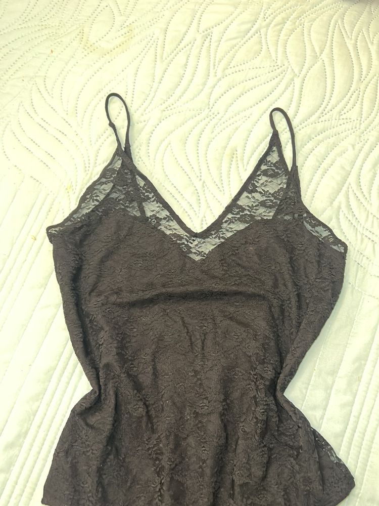 Black Transparent Backless Net Top H&m