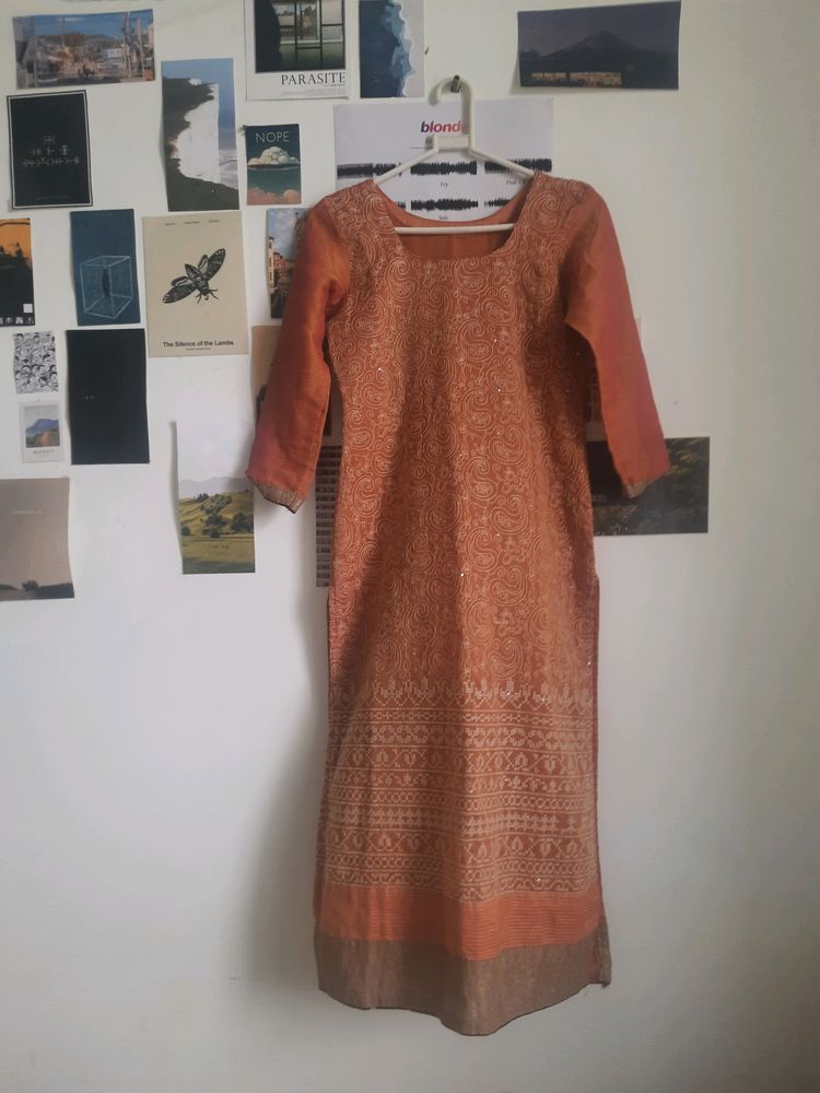 Cute Coral Orange Kurti For Daily And Festive Wear