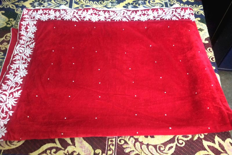 Soft Net Saree With Red Velvet Pallu..