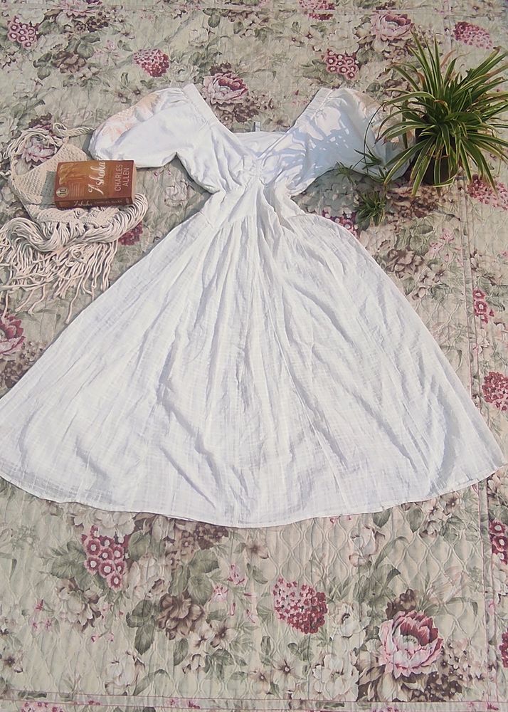 White Cotton Maxi Dress With Beautiful Embroidery