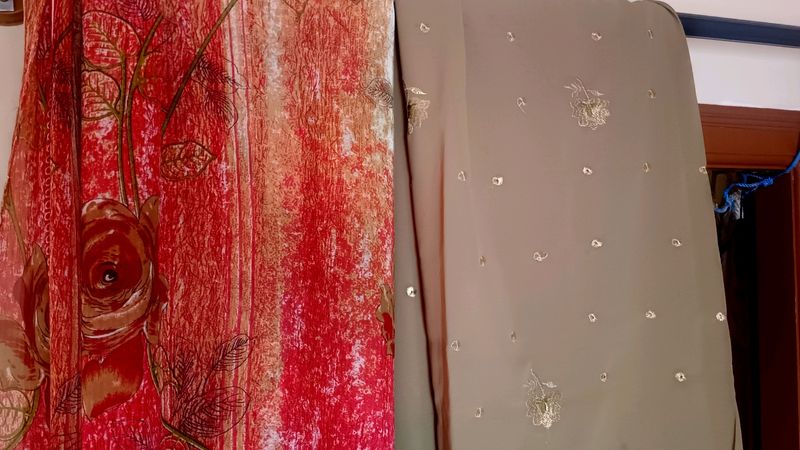 Red And Olive Colour 2 Saree