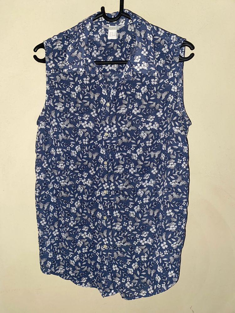 Offer Price H&M Blue Floral Print Sleeveless Top