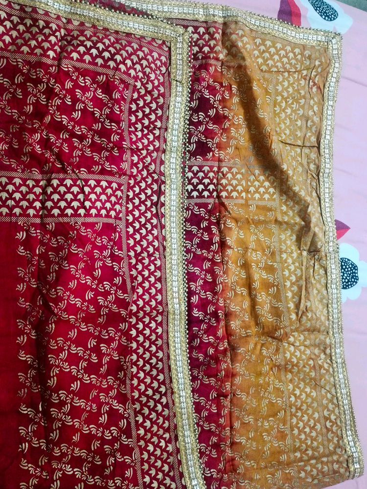 Red Yellow Heavy Quality Dupatta With Lace