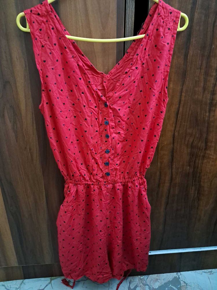 Red Heart Print Jumpsuit