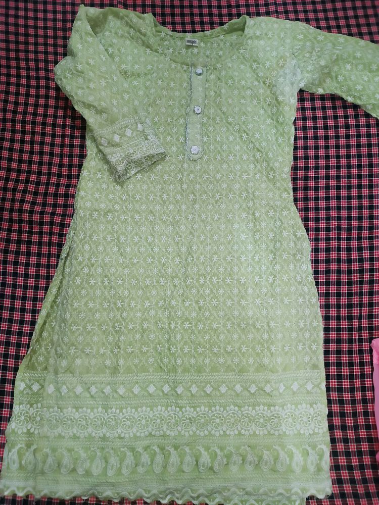 Green knee Lenght Kurti With Embroidery