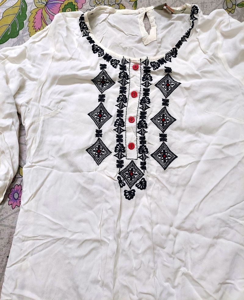 OFF WHITE KURTI With Black Embroidery