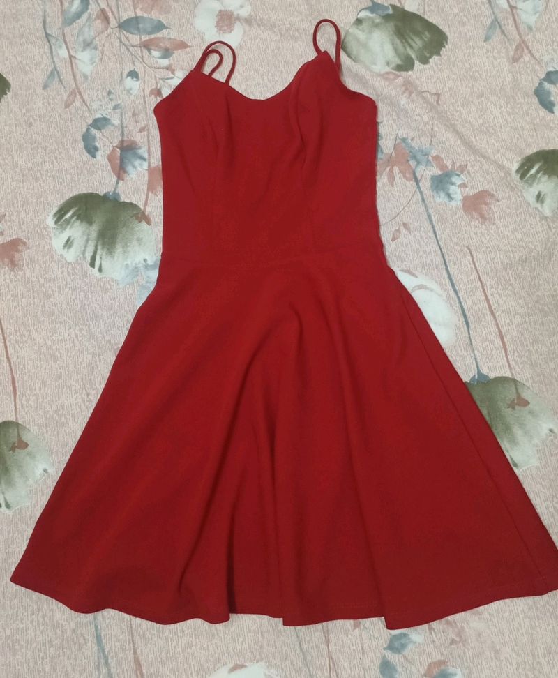 Women Red Solod Fit & Flare Dress