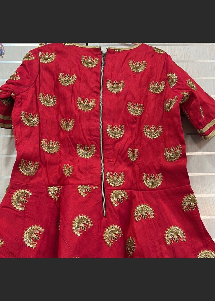 Ethnic Peplum Top In Raw Silk With Embroidery