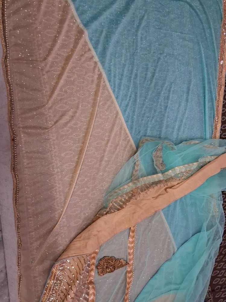 Beautiful Golden And Blue Saree🥻