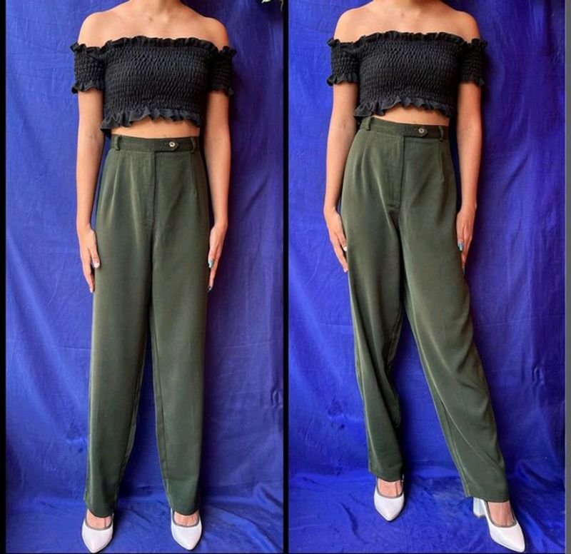 Dark Green Straight Trousers