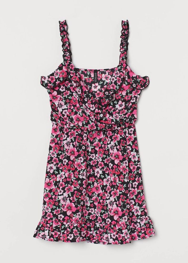 H& M Divided Mini Floral Ruffle Slip Dress