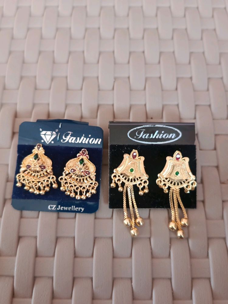 Gold Plated Back Screw Earrings Combo Of 2