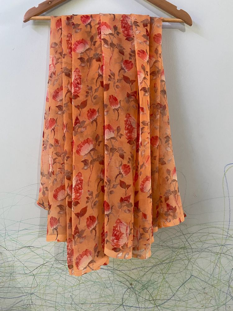 Orange Floral Saree