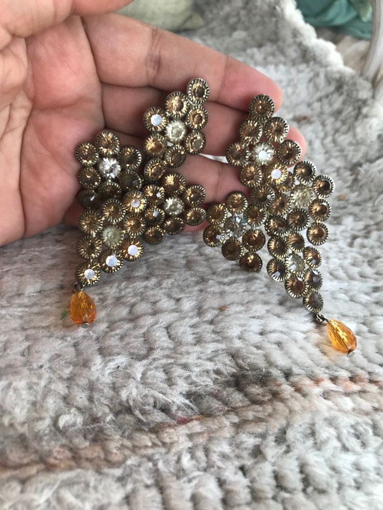 Brown And Golden Long Earrings