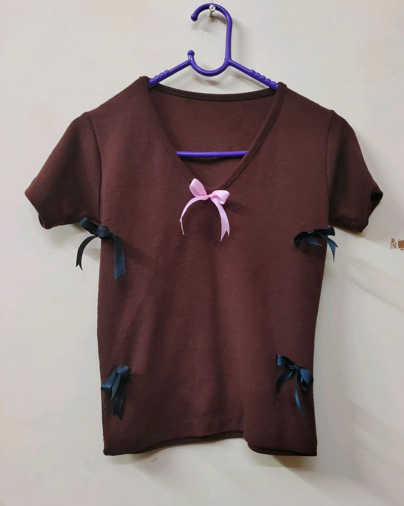 Woman Bow Cute Slim Fitted Top