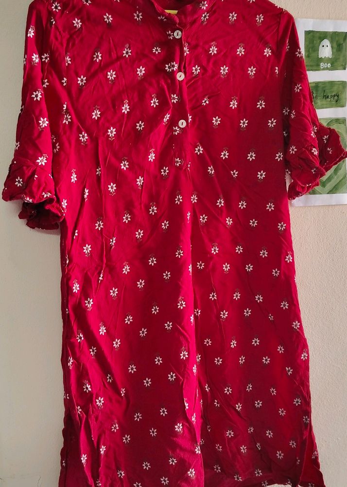 Red Floral Short Kurti . Size : XL