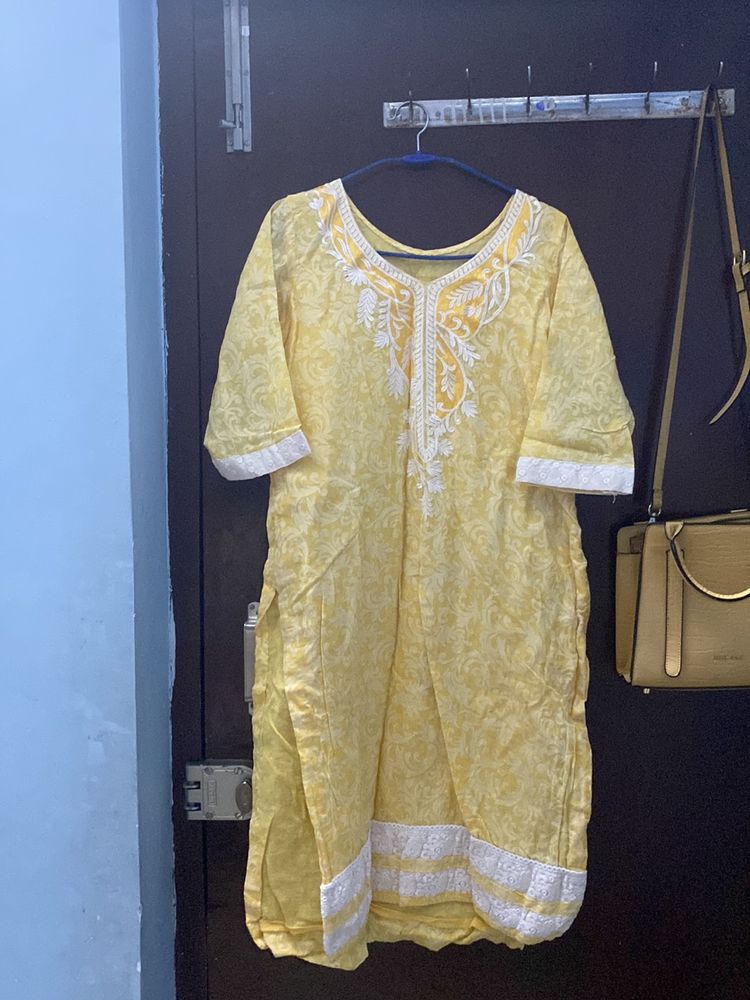 yellow embroided kurta