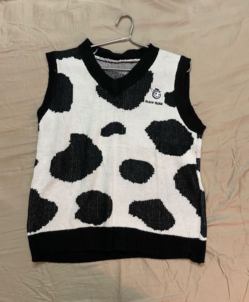 Korean Aesthetic Cow Print V-neck Sweater Vest