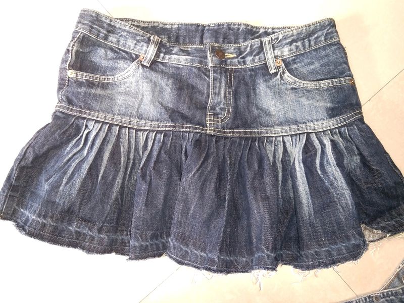 Cute Pleated Denim Skirt