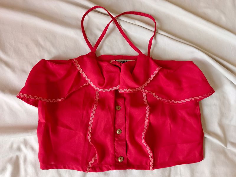 Ruffled Cross Back Crop Top