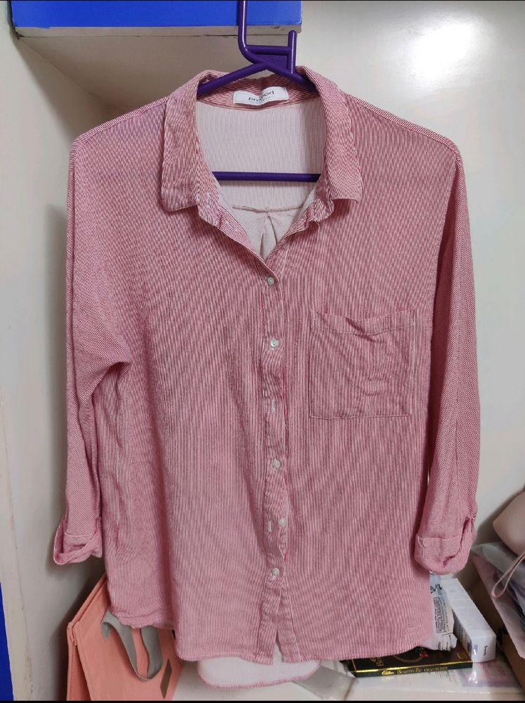 Baby Pink Promod Shirt. Vertical Stripes.