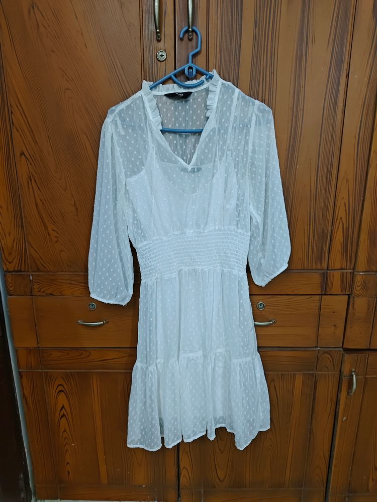 MAX Sheer White Dress With Inner Peticot