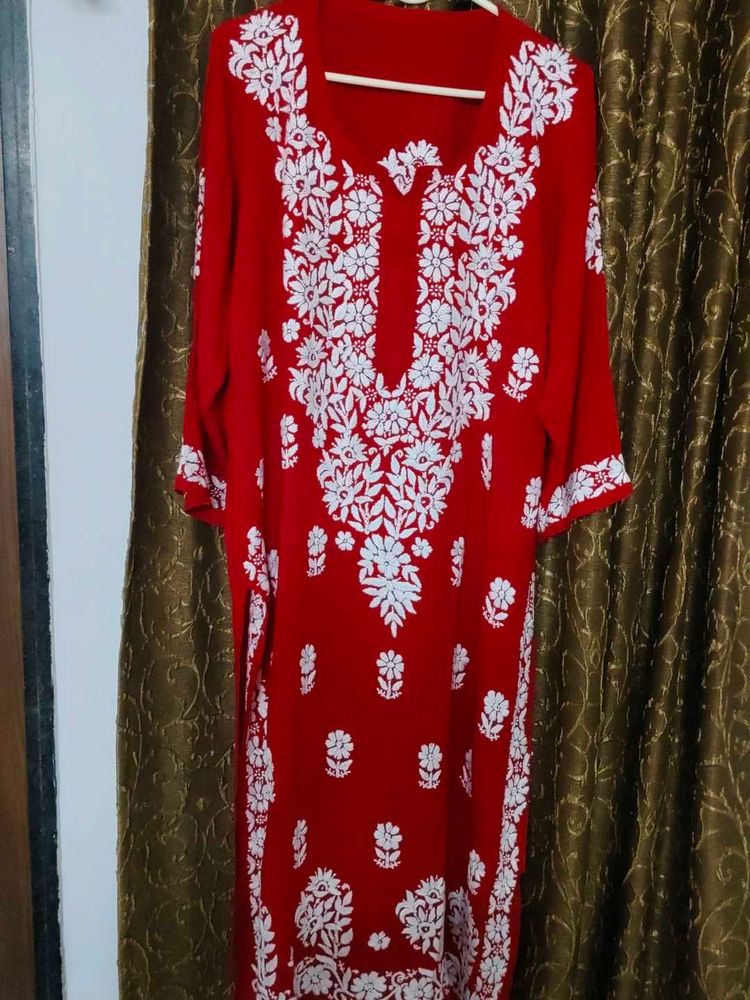 Red ♥️ CLR Modal Handwork Lucknowi Kurti