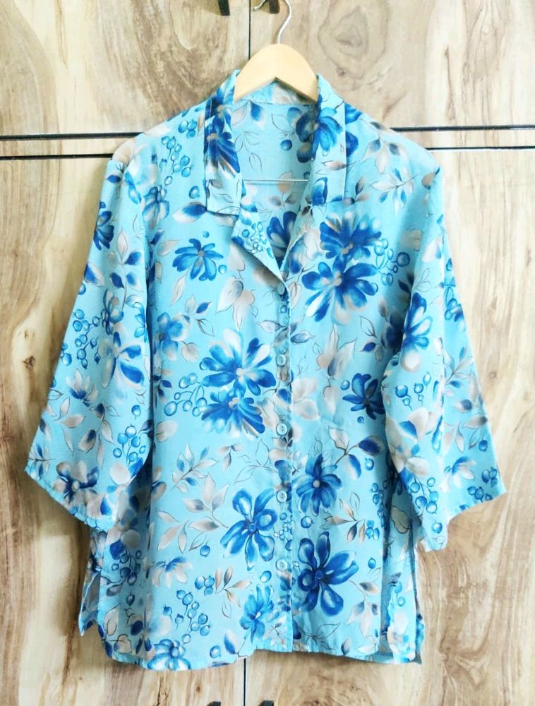 Blue Floral Shirt Size-44-46