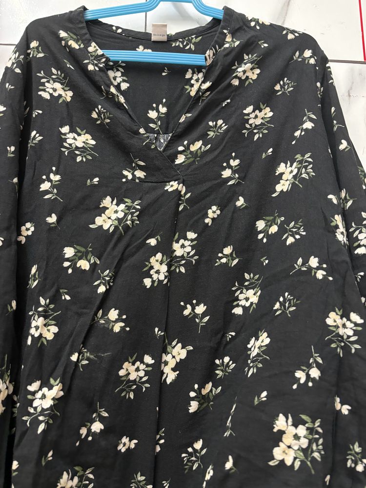 Black Casual Loose Top Floral Print