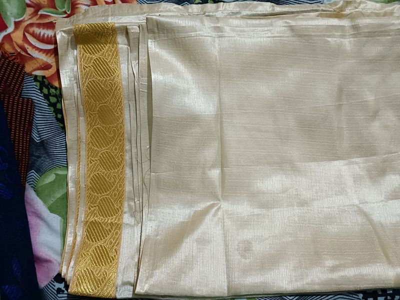 Sandle Color Saree With Pink Embroidery Mundhani.