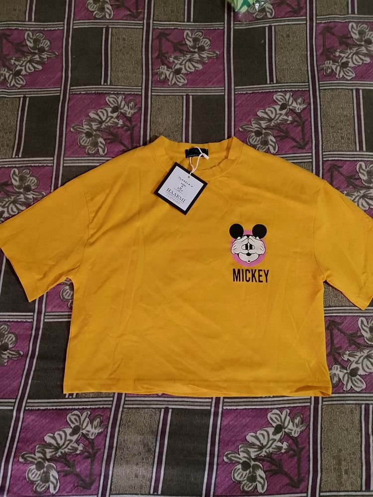 Yellow Crop Mickey Tshirt