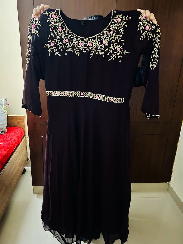 Wine Colour Long Gown For Women