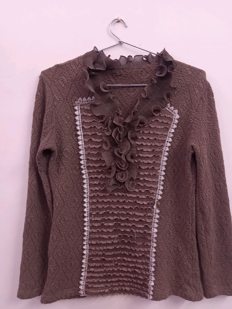 Woolen Mud Brown Color Top