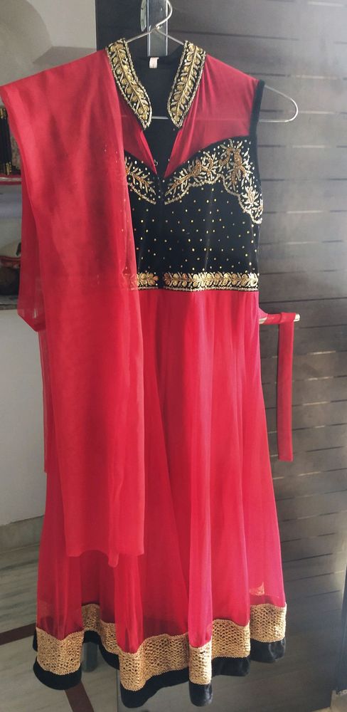 Red &black floor touch(anarkali) dress with a secr