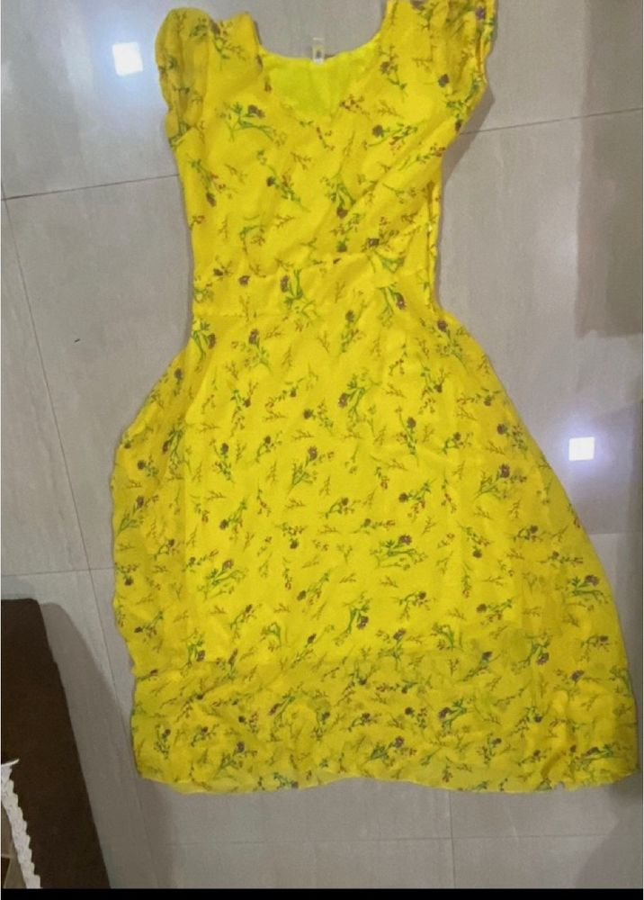 Gorgeous Spring Flower Design Yellow Gown Dress.