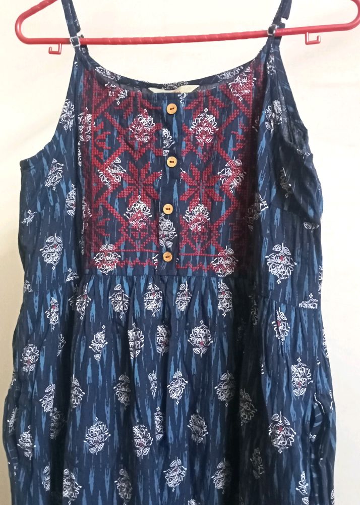 Anouk Navy Blue Printed Cotton Dress