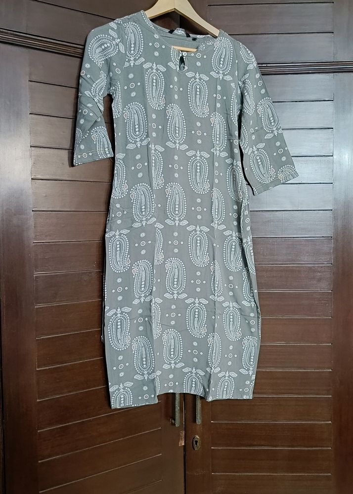 Melange Women Grey Viscose Printed Straight Kurta