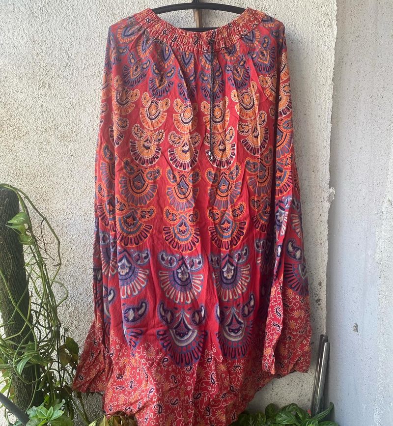 Ghaghra Type Maxi Boho Skirt (Orange)