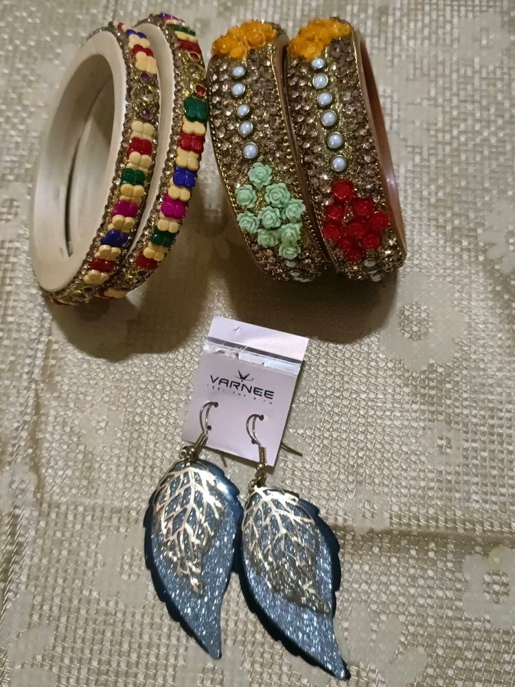 Multicolour Kangan And Earrings