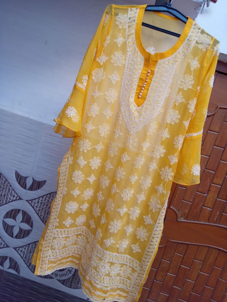 Beautiful Yellow Chicken Georgette Kurti