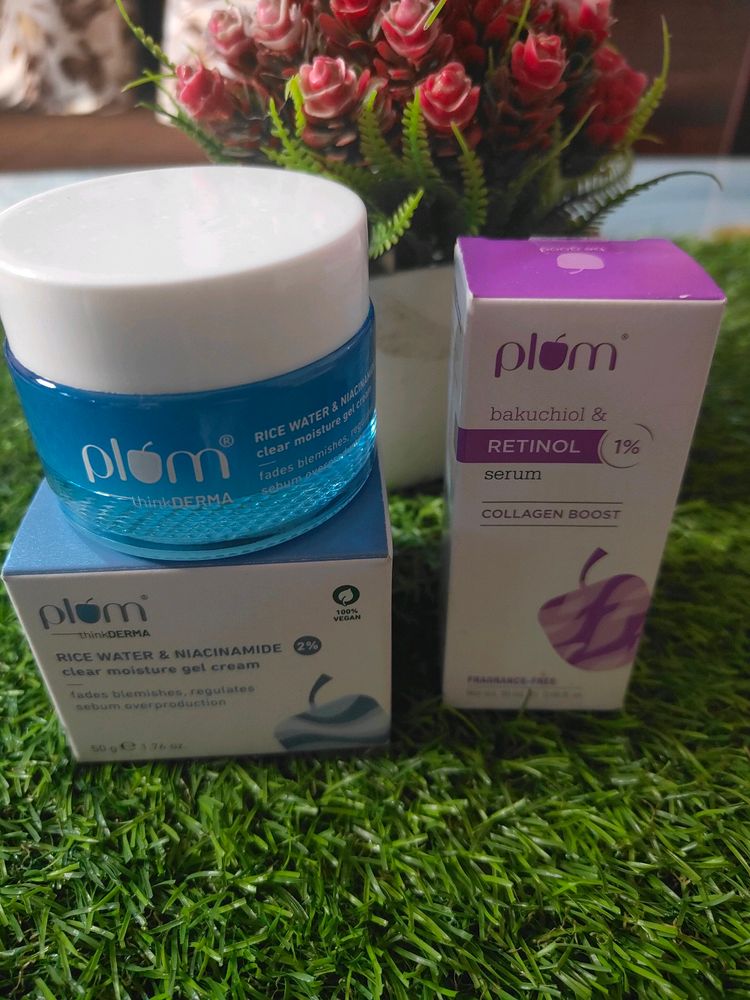 Plum Rice Water Gel Cream & Retinol Serum Combo