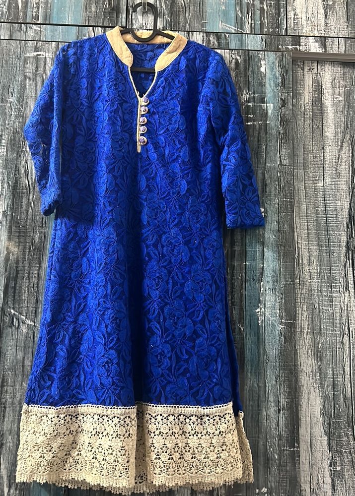 Net Embroidered Straight Kurti