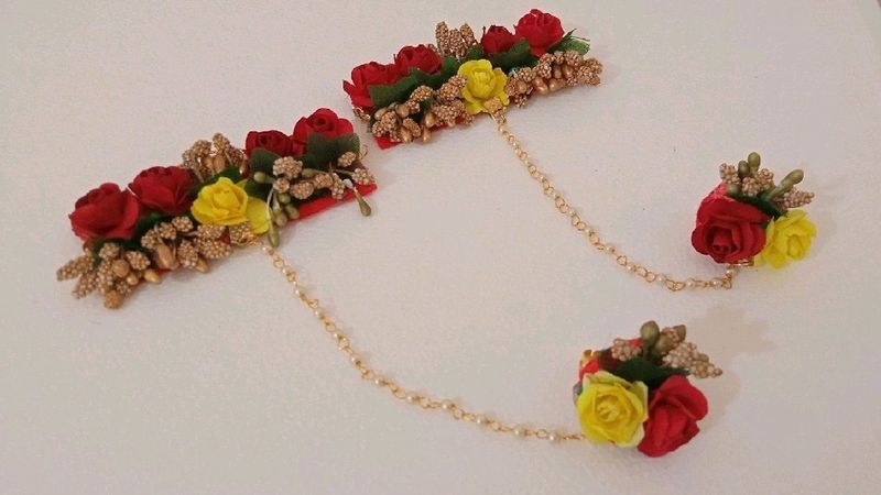 Combo for Slama B - Pink + Red Yellow Flower Necklace Set for Haldi