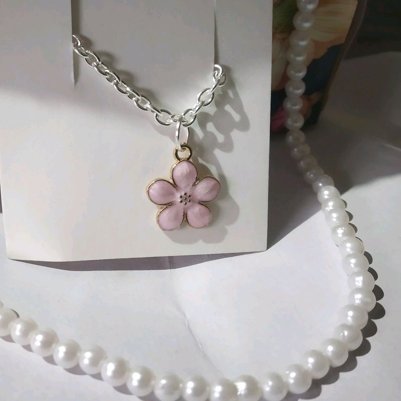 Pink Flower Charm Necklace